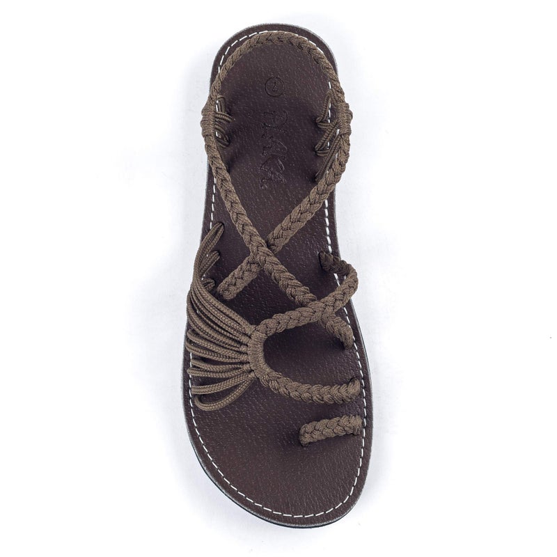 Plaka Palm Leaf Flat Summer Sandals for Women | Perfect for the Beach Walking & Dressy Occasions | Taupe | Size 11 - Image 1